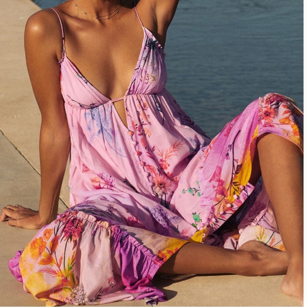 Anthropologie Pink Floral Maxi Dress - Picture 2 of 16